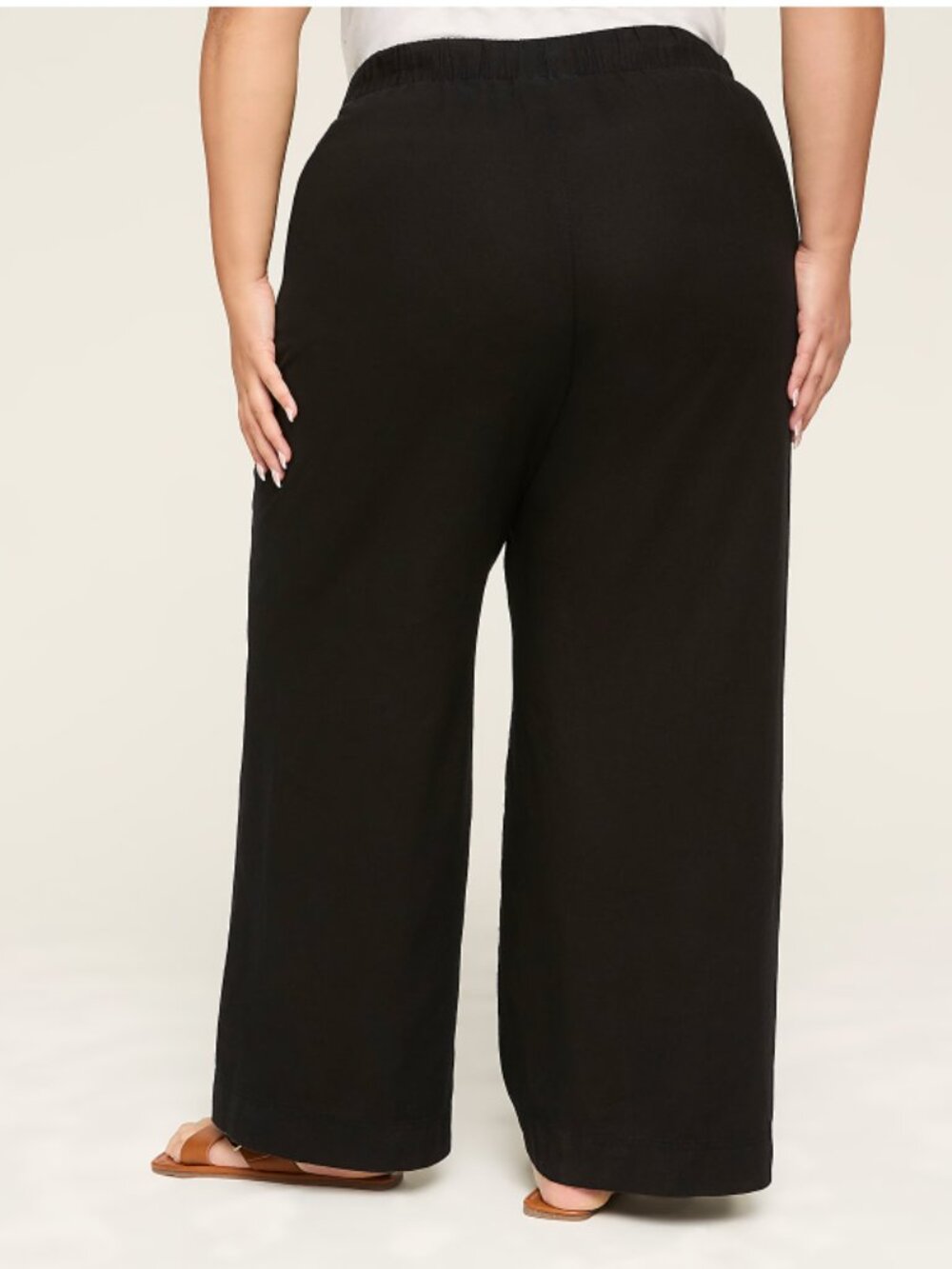 Lane Bryant Womens |20| Black Linen Blend Wide Leg Drawstring Pull-On Pants - Picture 2 of 9